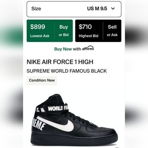 Air Force 1 High Supreme Black/White 9.5 Mens